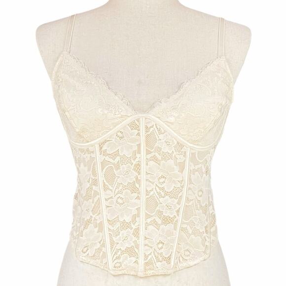 KENDALL & KYLIE Midnight Lover Lace Corset Top in Sand (Cream/Ivory) Size L - Picture 1 of 8